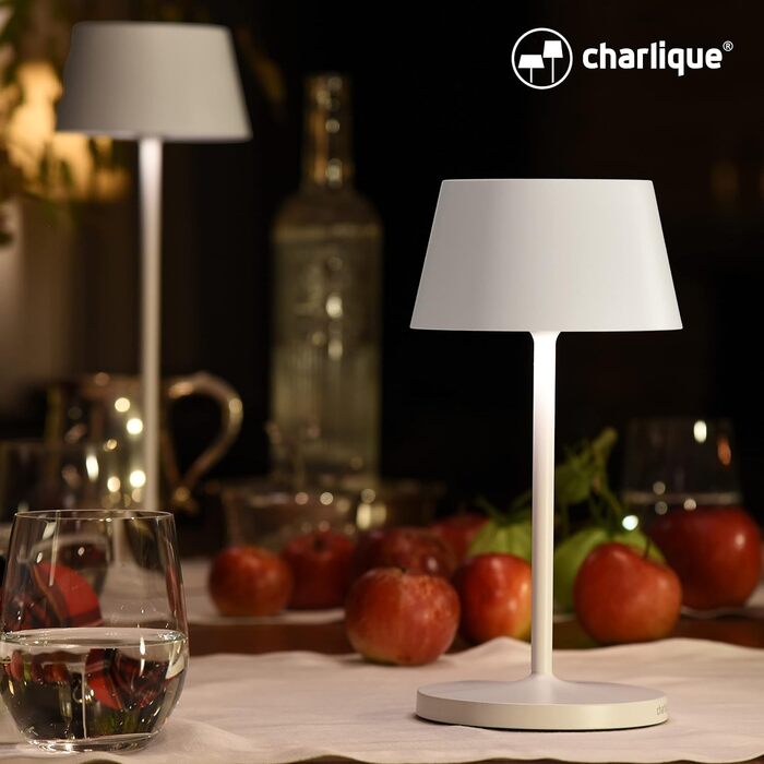 Світлодіодна акумуляторна настільна лампа charlique, 24 см, біла, бездротова, USB, тепле світло, для дому та вулиці, водостійка для балкона, тераси та саду