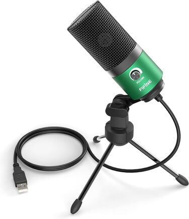 FIFINE USB мікрофон для ПК, Mac, PS4/PS5, студійний конденсаторний мікрофон зі стійкою, зелений