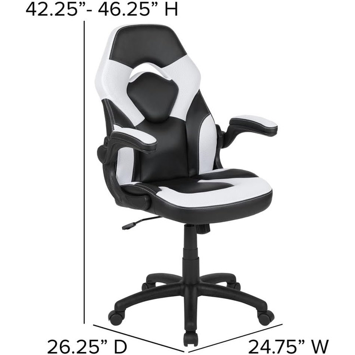 Ігрове крісло Flash Furniture X10, ергономічне, з регульованою спинкою, для комп'ютера і геймінгу, LeatherSoft, біло-чорне