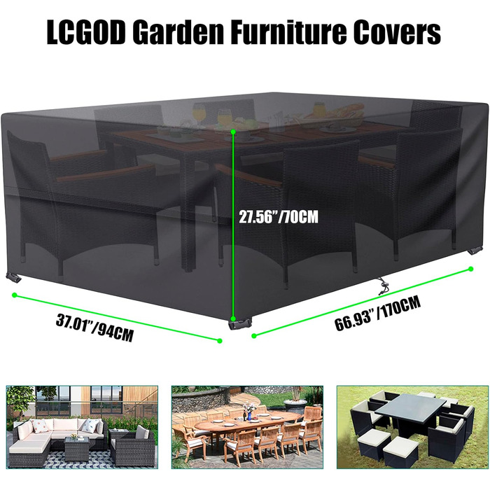 Чохол захисний для садових меблів водонепроникний 600D Oxford 170x94x70 см