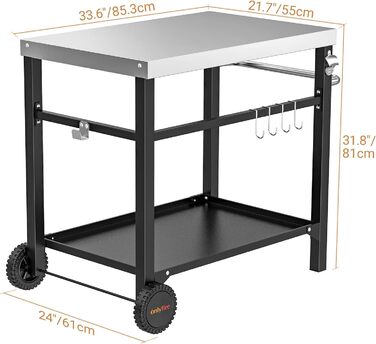 Onlyfire Grillwagen: Сталевий гриль-вузький столик з великою робочою поверхнею, Outdoor гриль-тролей, сервісний столик для саду та вулиці, 85,3×61×81см