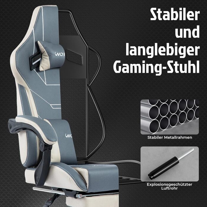 Ергономічне геймерське крісло з підніжкою - Racing Computerstuhl Bluebeige. Регульована висота, м'яке геймерське крісло для дому та офісу.