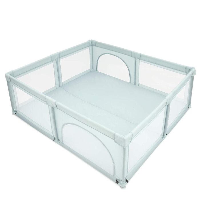 Дитячий манеж COSTWAY 206x185,5 см з 50 ігровими кульками, дихаючою сіткою та двома дверцятами, манеж-загородка для немовлят і дітей, синій