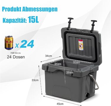 Портативний термобокс COSTWAY 15 л з ручкою, зливним клапаном та підсклянниками, ізотермічна сумка для їжі й напоїв, 45x34x33 см, сірий