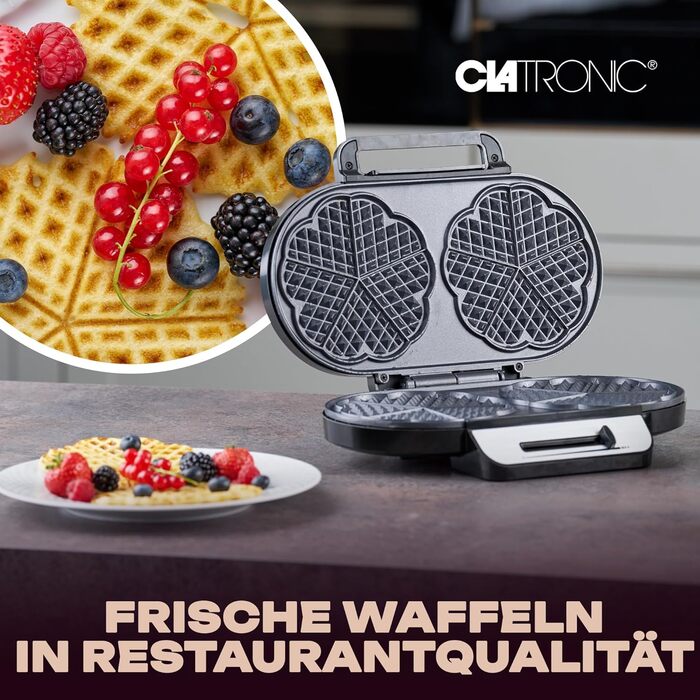 Вафельниця Clatronic WA 3745, 1200 Вт, антипригарне покриття, регульоване підсмаження, серцева форма, 2 вафлі за раз