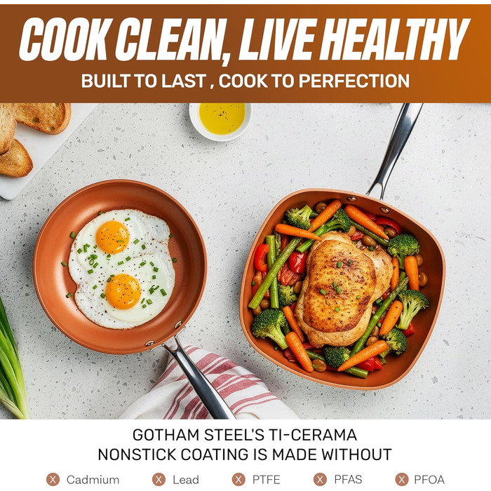 Набір посуду GOTHAM STEEL 12 предметів з антипригарним керамічним покриттям Chef Daniel Green, синій графіт, без PFOA