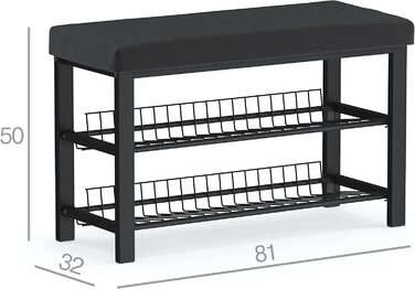 Стійка для взуття з лавкою stardis, металева, 2 полиці, компактна, 81x50x32 см, чорна, для передпокою, спальні та вітальні, із захистом підлоги