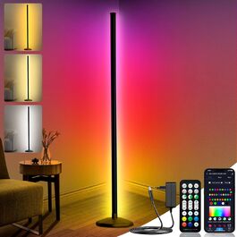 DeeprBling LED торшер для вітальні, диммований RGB світильник, керування пультом і додатком, 16 млн кольорів, музичні режими, таймер, EU-адаптер