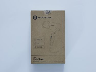 Фен для волосся Aigostar 1800 Вт, дорожній, складана ручка, 3 температури, 2 швидкості, захист від перегріву, сірий