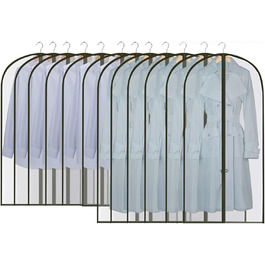 Комплект GoMaihe з 12 довгих чохлів для одягу, 60x120/100 см, чорний кант, прозорі, для костюмів, вечірніх та весільних суконь, пальт, сорочок, захист від молі, водонепроникні, багаторазові
