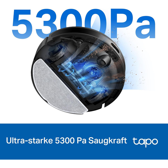 Робот-пилосос Tapo RV20 Max Plus з функцією вологого прибирання, автоматичною станцією для збору пилу, потужністю всмоктування 5300Па, ультратонкий 83 мм, сумісний з Alexa та Google Assistant, керування через додаток