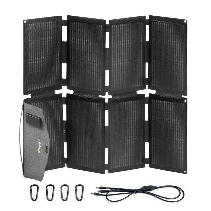 Складана сонячна панель BougeRV 100W ETFT, портативний сонячний модуль з виходами DC/USB-C/USB-A, скловолокно 270°, 2 кг, для паверстанцій, смартфонів та планшетів