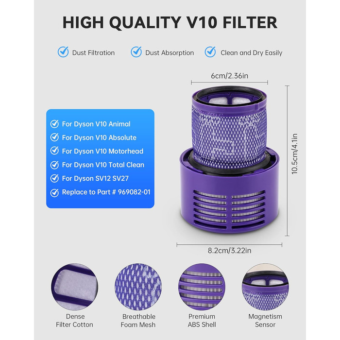 Акумулятор Morpilot V7 8000mAh для пилососа Dyson V7 SV11 Animal, Motorhead, Pro, Trigger, Fluffy + 3 фільтри