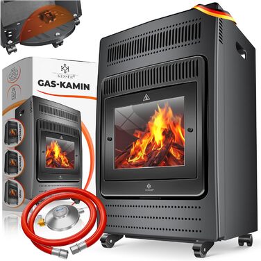 Газовий обігрівач KESSER®: газовий камін-обігрівач з інфрачервоним випромінюванням, 3.4 кВт, 2 режими, з регулятором тиску та шлангом, сумісний з бутаном/пропаном (до 11 кг), антрацит (Газовий балон не входить у комплект)