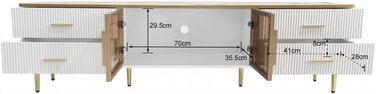 ТВ тумба Merax з LED підсвіткою, 4 шухляди, 2 дверцята, сучасний телевізійний стіл для вітальні та їдальні, біла, 170x37x47,5 см