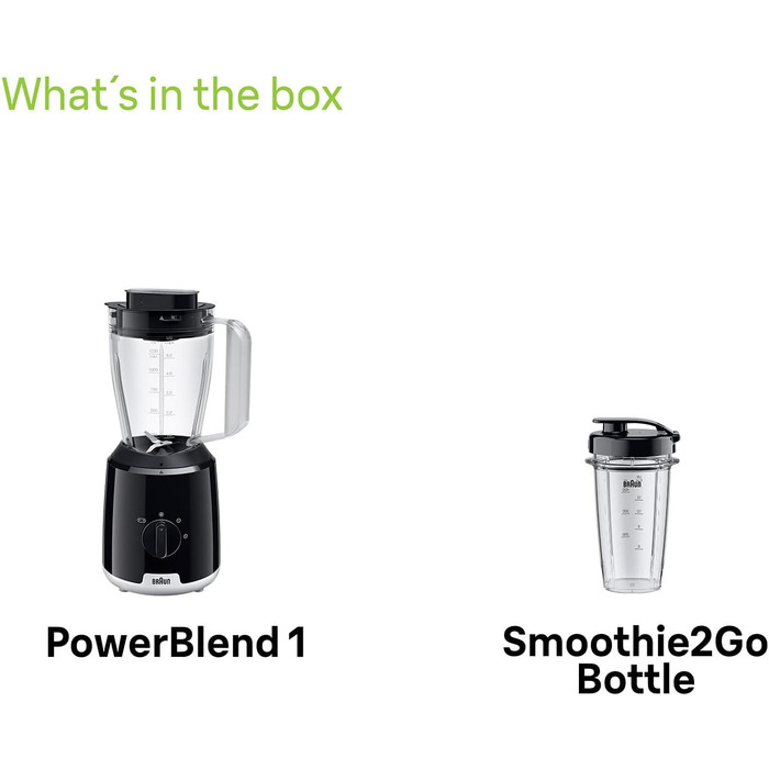 Блендер стаціонарний Braun PowerBlend 1 JB1050WH 600 Вт, скляна колба 1.5 л, чорний - для смузі, подрібнення льоду та приготування пюре