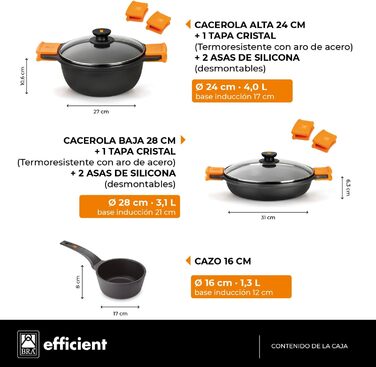 Набір посуду BRA Efficient 5 предметів, алюмінієвий, антипригарний, для всіх плит і індукції
