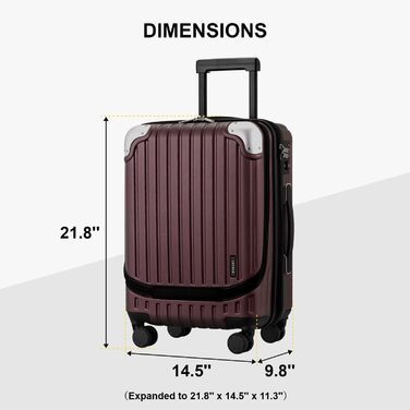 Валіза LEVEL8 для ручної поклажі, легка, ABS+PC, жорсткий корпус, розширювана, TSA-замок, 4 колеса, 55 см, 36-42 л, червона