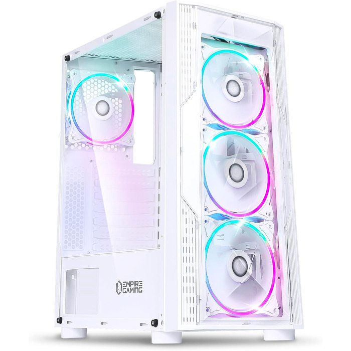 Корпус для ПК EMPIRE GAMING Diamond ATX, білий, ARGB, 4 вентилятори, фасад з плексигласу, бокова панель із загартованого скла, середній форм-фактор