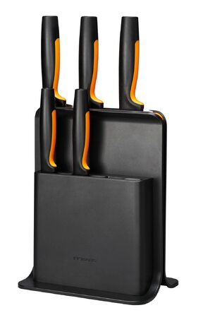 Набір кухонних ножів Fiskars Functional Form з підставкою (5 ножів), чорний пластик