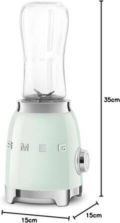 Блендер стаціонарний Smeg PBF01CREU Kompakt, 300 Вт, 2 швидкості, 2 пляшки 600 мл, захист двигуна, кремовий