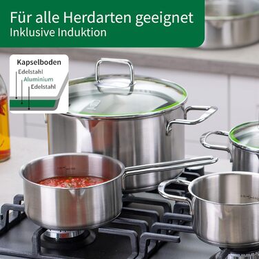 Каструля з нержавіючої сталі Fackelmann Chefkoch München 24 см, 5,5 л, для всіх типів плит (індукція), з функцією зливу, високоякісна