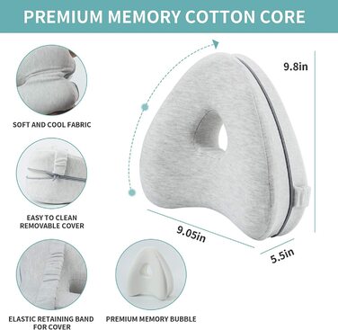 Ергономічна подушка між ніг для сну на боці CREATESTAR з ефектом пам'яті (Memory Foam), сіра, знімний чохол