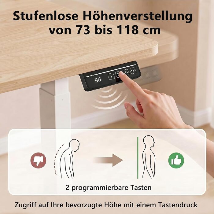 Електричний підйомний стіл JUMMICO 180x80 см, регульований по висоті письмовий стіл для комп'ютера з 2 режимами пам'яті, кабельний менеджментом та гачком, бежевий