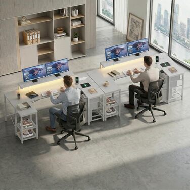 Ігровий стіл Devoko кутовий з LED, 3 шухляди, 170x95x75 см, білий - з регульованою полицею, розетками та USB