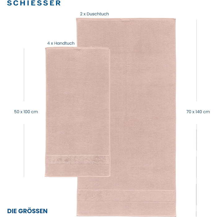 Рушники Schiesser Turin 4 шт, 100% бавовна, пудрово-рожеві, 50x100 см, екологічні