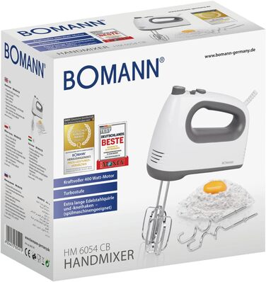 Ручний міксер Bomann HM 6054 CB, 400 Вт, 5 швидкостей, турборежим, насадки з нержавіючої сталі, підходить для посудомийної машини