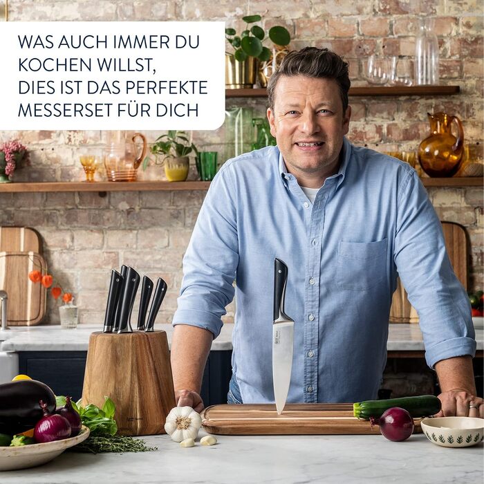 Набір кухонних ножів з підставкою Jamie Oliver by Tefal (5 предметів), сталь, акація, коричневий, K267S556