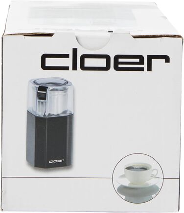 Електрична кавомолка та млинок для спецій Cloer 7580, 200 Вт, для кавових зерен, спецій, горіхів і зернових, знімний контейнер з нержавіючої сталі, чорний