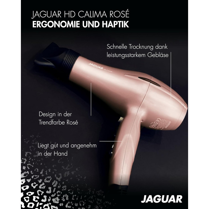 Фен JAGUAR HD CALIMA Rosé, професійний, потужний, з холодним обдувом та регулюванням нагріву і повітряного потоку, для укладання волосся