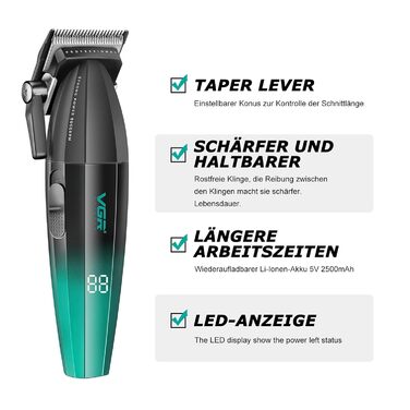 Машинка для стрижки волосся VGR 003 Fresh Fade Professional: акумуляторна, професійна, з LED-дисплеєм, зелена