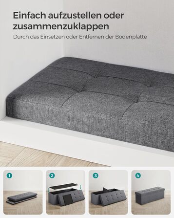 Складаний пуф SONGMICS з місцем для зберігання, 110×38×38 см, темно-сірий, до 300 кг, для вітальні, спальні, передпокою
