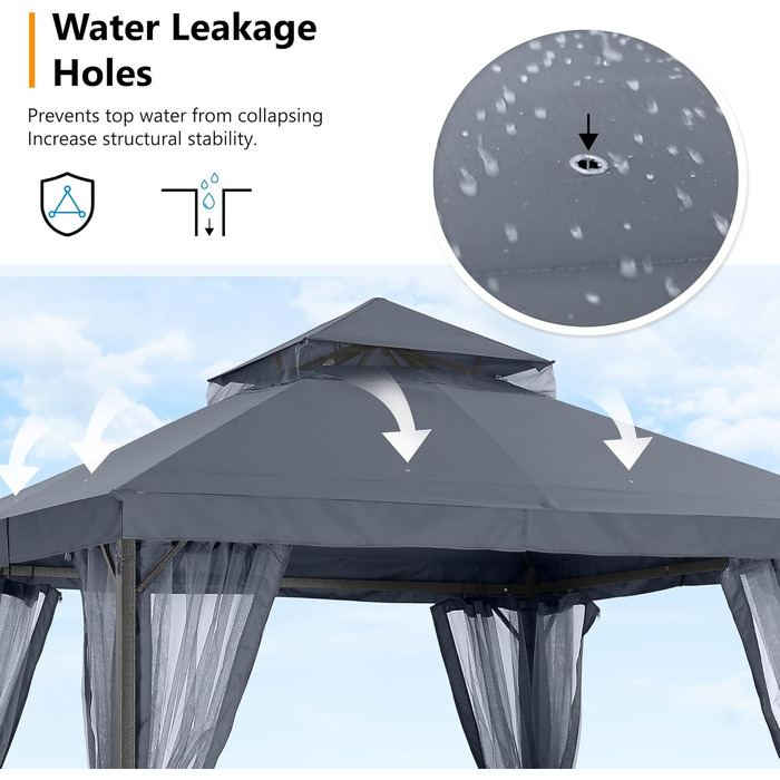 Павільйон садовий ABCCANOPY 2.5x2.5м водонепроникний, з сіткою, зимостійкий, сірий - для вечірок та захисту від сонця та дощу