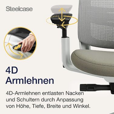 Офісний стілець Steelcase Series 2 з підтримкою спини LiveBack, 4D підлокітники, регульована підголівник, колір Трюфель