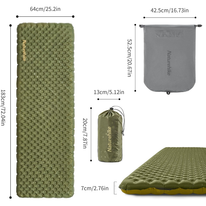 Термокилимок Naturehike 3,5R для кемпінгу, ультралегкий, 4 сезони (-6℃), самонадувний, з мішком-насосом, висока ізоляція, для зими