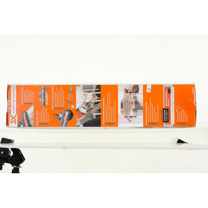 Акумуляторний пилосос BLACK+DECKER 4в1 18В 2.0Аг, безмішковий, для підлоги та ручний, з електрощіткою, бездротовий, комплект з насадкою для щілин, акумулятором, зарядним пристроєм і настінним кріпленням, Titanium/Orange