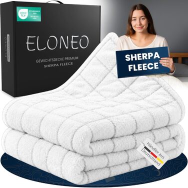 Обважнююча ковдра ELONEO Sherpa Fleece 200x200 см, 9 кг, антистрес-ковдра для сну з сертифікатом Oeko-Tex, біла