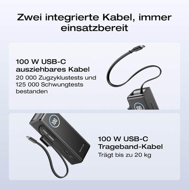 EcoFlow Rapid Powerbank 25000 mAh 170W з вбудованим кабелем, чорний - портативний зарядний пристрій для iPhone, Samsung, MacBook та інших пристроїв