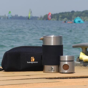 Handpresso Тревел-прес з чохлом, 0,35 л, французький прес із нержавіючої сталі, подвійні стінки, термокружка для кави, компактна для подорожей і кемпінгу