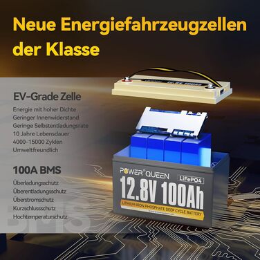 Літієва акумуляторна батарея LiFePO4 Power Queen 12V 100Ah для кемперів та будинків на колесах