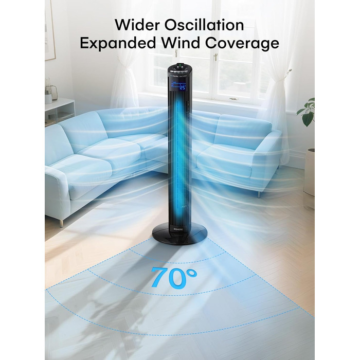 Вентилятор підлоговий FOHERE Leiser Turmventilator 91 см з пультом, таймером та нічним режимом, чорний