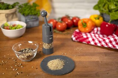 Набір млинків для солі та перцю KUHN RIKON Ratchet Grinder, ручний млинок для спецій з регульованим керамічним механізмом, сірий