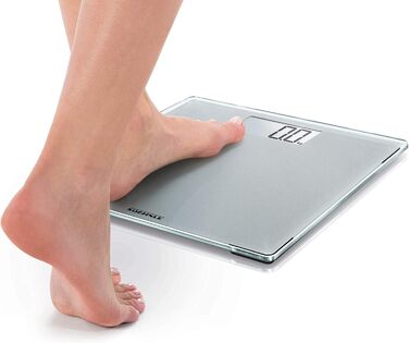 Цифрова вага Soehnle Style Sense Compact 300 для людей, з великою платформою, LCD-дисплеєм, ультратонкий дизайн, скло, сіра