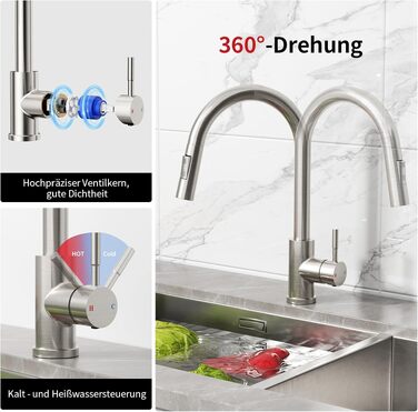 Змішувач кухонний Rainsworth з витяжною душевою лійкою, високий тиск, нержавіюча сталь