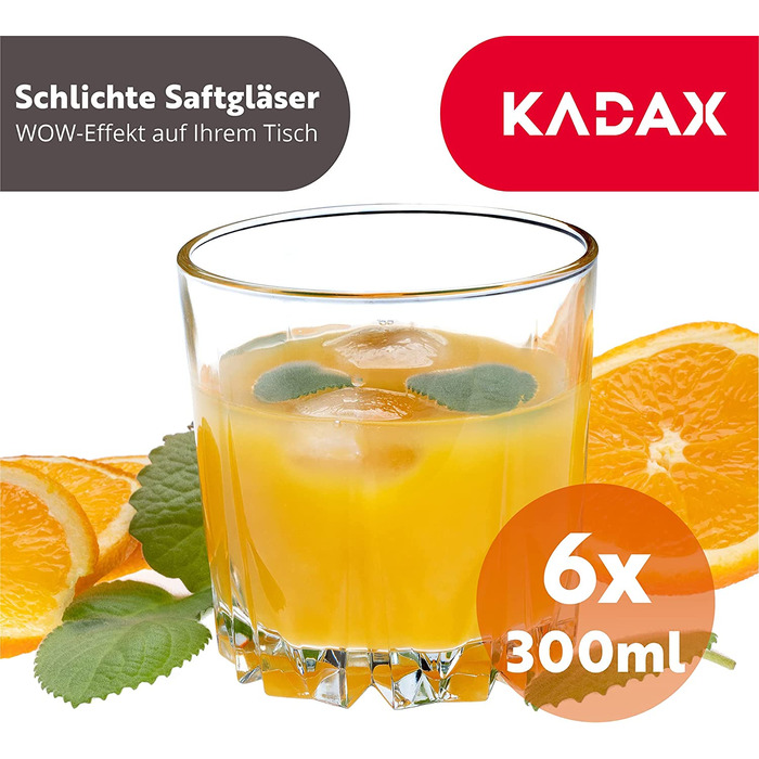 KADAX склянки з товстого гофрованого скла 300 мл, набір 6 шт, для води, соку, коктейлів, напоїв, преміум якість, низькі