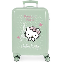 Дитячий валізка Hello Kitty Paris зелена 38x55x20 см, жорсткий ABS, 34 л, 2 кг, 4 подвійні колеса, кодовий замок, ручна поклажа